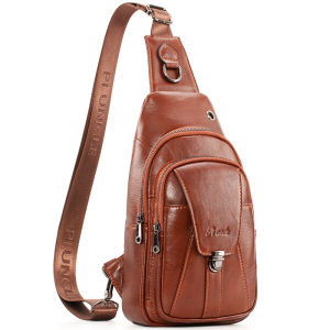 2021 Oil Wax Cowhide Genuine Leather High-capacity Mens Backpack Multi-function Chest Packs For Men Men Single Chest Back Day Pack Travel Vintage Natural Cowhide Casual Cross Body Messenger Shoulder Bag With Headphone Jack