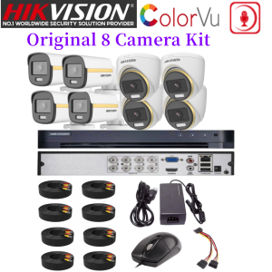 Hikvision CCTV Camera Original 8 Camera Package Set TVI-Lite-8CH4D4B-2MP-ColorVu 2MP HD 24/7 ColorVu With Audio Support Mobile Remote Viewing Complete CCTV Camera Kit