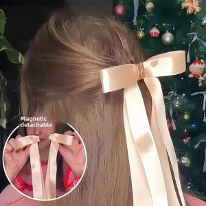 Satin Bow Hair Clips Elegant Ribbon Barrettes for Women Long Tail Bow with Clips Hair Accessories
