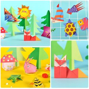 Kids Cartoon Colorful Origami Toy Set Boys Girls Practical Ability Training Diy 3D Puzzle Creative Handmade Folding Paper Kit Early Educational Learning Arts And Crafts Making Materials Best Gifts For Children