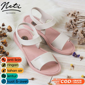 CAMOU NETI - Sendal Teplek Flat Wanita Kekinian 2023 Model Tali Belakang Kualitas Import Sandal Sepatu Sling Back Terbaru Santai Cewek