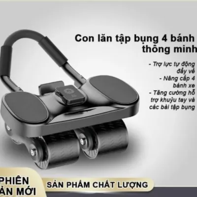Con lăn tập bụng 4 bánh trợ lực 2025 giảm mỡ toàn thân đệm tay êm tặng đồng hồ + thảm gối
