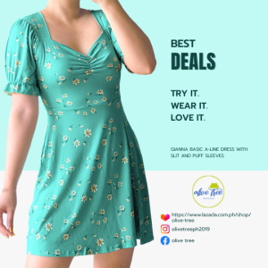 Gianna Sweetheart Dress with Slit and Shirred Bust and Puff Sleeves (Fits Small to Medium)