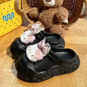 [Free Shipping] Cute Cartoon Hello Clogs For Women Suitable For Outdoor Wear In Summer With Thick Soles Height-Increasing Design And Non-Slip Features Perfect For The Beach