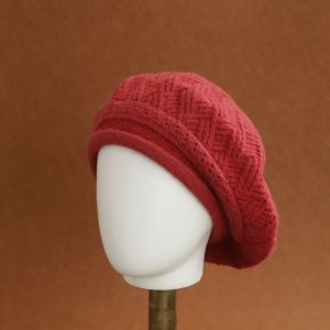 STYLETENK Solid Color Crochet Beret Korean Style British Retro Bud Hat Versatile Fit Winter Beanie For Women