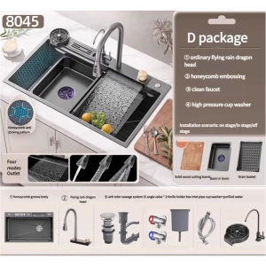 Nano Kitchen Sink SUS304 Stainless Steel Single Bowl Sink Set with Pull-Out Faucet & Drain AccessoriesFast shipping