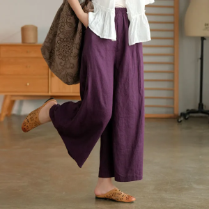 COCOEPPS Quần Ống Rộng Chín Tấc Cotton Và Lanh Mới Quần Thoáng Khí Dáng Rộng Cỡ Lớn Văn Học Và Nghệ Thuật Giải Trí Mùa Xuân Và Mùa Hè KK
