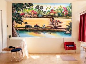 ( Tặng kèm khung)Tranh sơn mài Thanh Bình Lê- ĐỒNG QUÊ vẽ màu khảm trứng size 80x140cm hàng xuất khẩu nhiều mẫu
