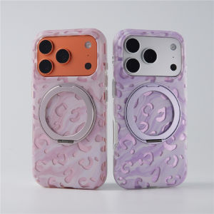 For Magsafe c Rotating Holder Leopard Print Phone Case for iPhone 17Promax 16Pro 17Pro Matte Hard Shockproof Back Cover