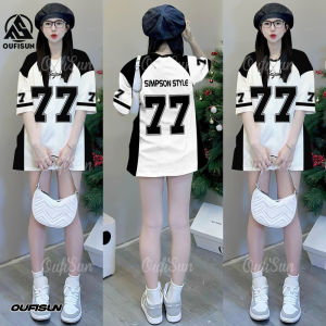 【Oufisun】Trendy Womens T-Shirt Zumba Clothing Oversized Loose Shirt Womens Sportswear Number 77 Jersey