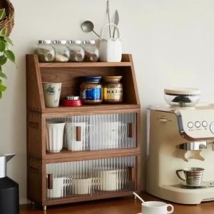 FFBH Solid Wood Racks Multi-layer Dust-proof Desktop Racks Retro Recessed Handle Stackable Holders Aesthetic Sturdy Home Storage N7Y3P
