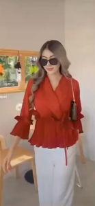 เสื้อคอวีป้ายด้านหน้า อขนสามส่วน ฟรีไซร้ อก36-40ยาว25