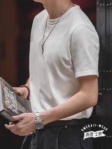 ทีเชิ้ตแขนสั้นสีพื้นฤดูร้อน Maden 100% ผ้าฝ้าย คอกลม แขนเสื้อพับขอบ เสื้อลำลองสำหรับผู้ชาย