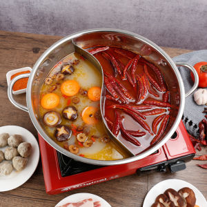 304 Stainless Steel Dual Flavor Hot Pot Double Soup Base Simultaneous Cooking Home Gathering Cookware