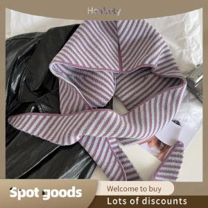 Heabety Fashion Vintage Y2K Striped Wool Knitted Hat Scarf Women Beanie Winter Warm Beanies Harajuku Hip Hop Casual Outdoor Cap