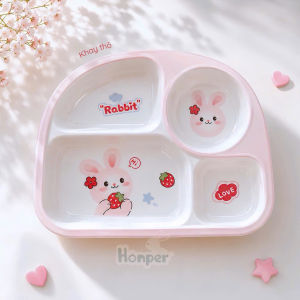 Khay Ăn Dặm 3-4 Ngăn Honper Hình Thú Xinh Xắn Đánh Yêu Chất Liệu Melamine An Toàn Tiện Lợi Kích Thước 23x19x3cm