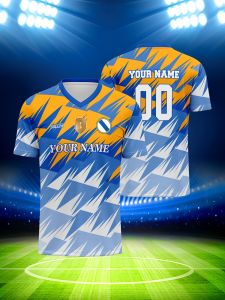 Jeans Fritz Custom 3D Print Blue Orange White Geometric Zigzag Soccer Jersey Sporty Style Football Shirt for Men Women Training Match with Fast Delivery Cod Free Shipping High Quality Breathable Soft Touch Comfort Fit