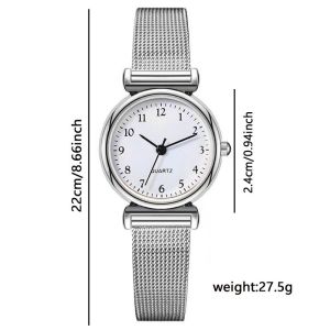 Silver Womens Elegant Watch Stainless Steel Micro Dial Quartz Watch Mesh Strap for Daily and Business Korean Fashion Watch
