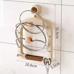 Suction Cup Pot Lid Rack Placer Punch-free Wall-mounted Storage Rack for Pot LidsNo Punching Household Kitchen Storage