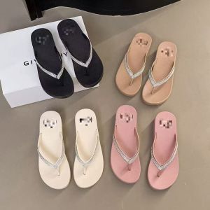 Free Shipping New Thick-Soled Korean-Style Outdoor Sandals Breathable Summer Beach Wedge Sandals With Soft Soles And Rhinestone Embellishments
