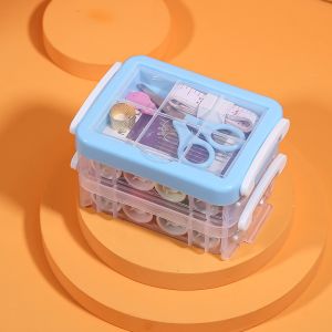 Jin.Lucky ชุดเข็มด้าย อุปกรณ์เย็บผ้า ชุดเย็บผ้าพกพาชุดกล่องเครื่องมือเย็บผ้า แบบสามชั้น