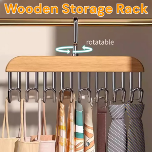 Wooden Multifunctional Storage Rack Tie Hats Scarf Holder NonSlip 360°Rotating Space Saver Wardrobe Storage Belt Hanger Organizer