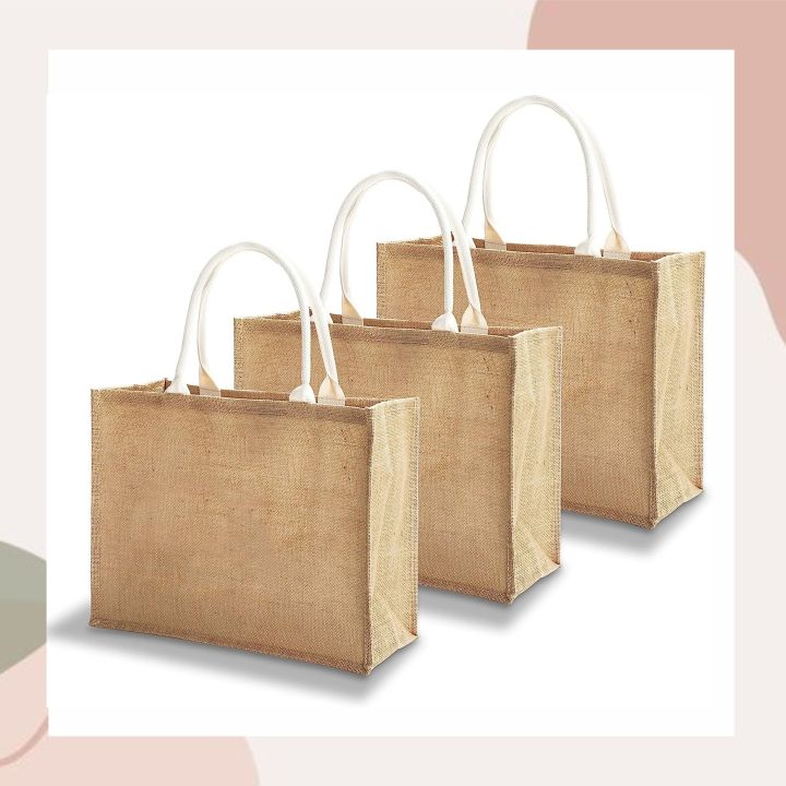 Burlap Tote Bag Jute Tote Bags for Woman with Handles Reusable Grocery Bag  DIY Bag Large Size Lazada PH