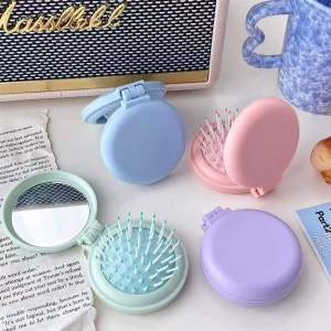Cute Folding Comb Airbag Massage Hair Brush With Mirror Anti-static Carton Comb