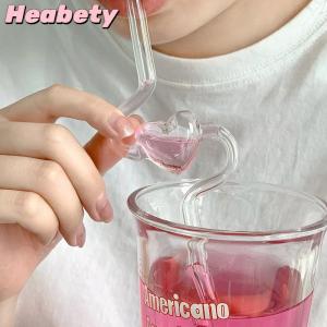 Heabety Love-shaped Heat-resistant Glass Straw High-value Girl Heart Glass Tube Juice Drink Household Transparent Straw Reusable