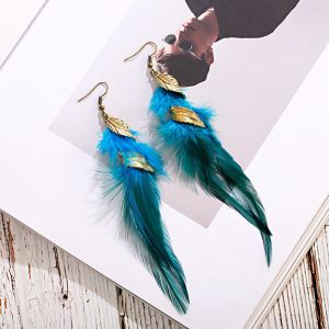 2020 New Bohemian Natural Feather Earring Vintage Long Tassel Drop Hanging Earrings For Women Ethnic Fashion Female Jewelry Gift
