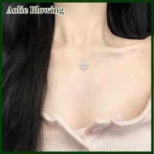 Aolie Moonstone Neon Hollow Heart Necklaces Women Light Luxury Senior Design Sense Temperament Simple Necklace Party Jewelry Gift