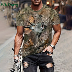 Deer and Forest Graphic T shirts 3D Print Mens Clothing Summer Round Neck Mens Clothing Pullover Fashion T-shirts for Men Tops