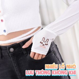Găng Tay Chống Nắng Nữ UPF50+ | Ống Tay Dài UV | Co Giãn Thoáng Khí | Thỏ Trendy Thời Trang