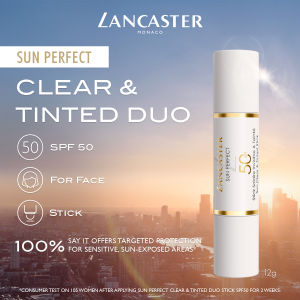 Lancaster Sun Perfect Clear & Tinted Stick SPF50 12ml |Lightweight texture On-the-Go  Touch-Up Sunscreen Easy to Apply
