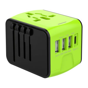 4 Plug US/EU/UK/AU Sockets， Multi-Port Travel Charger 3USB+Type-C