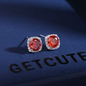 Bông tai bạc 925 đính đá CZ hình tròn - Nhiều màu sắc lựa chọn