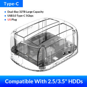 ORICO 2 Bay SATA to USB 3.1 Offline-Clone HDD Docking Station For 2.5" 3.5" Type C HDD SSD Case Transparent External Hard Disk Drive Enclosure