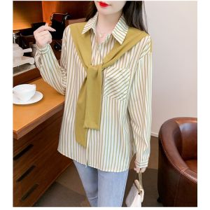 Tianshun New 2023 Hot Selling Striped Shirts Korean Version Casual Long sleeved Shirts Fashion Womens Top Explosives