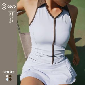 aeyo Spin Women’s Tennis Set – Padded Collared Tank Top & Pleated Skirt with Built-in Shorts