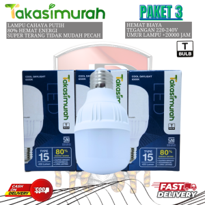 (ISI 3 PCS) Lampu LED T Bulb 15W Takasimurah SNI Cahaya Putih Super Terang E27 Bohlam LED 15 WATT Takasimurah Paket 3 pcs