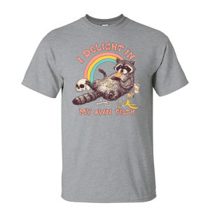 [Local Stock] HBESTY  I Delight In My Own Filth Raccoon Rainbow Skull Snack Men Summer Cotton T Shirt Funny Trash Animal Meme Casual Daily Wear Top