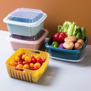 Rổ Nhựa Kèm Chậu Có Nắp Đậy Chống Bụi Tiện Dụng