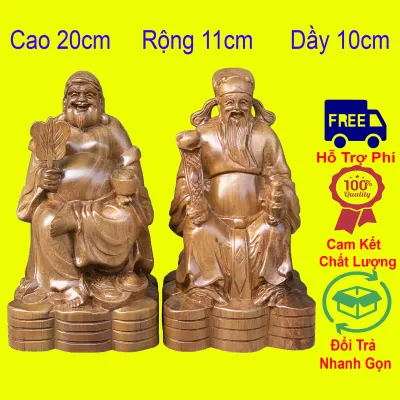 Cặp tượng thần tài thổ địa cao 20cm gỗ bách xanh cực đẹp