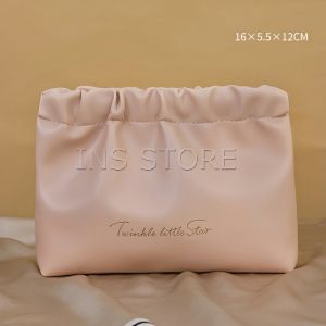 INS กระเป๋าเครื่องสําอาง แบบบีบเปิดพกพาสะดวก หนัง PU กระเป๋าเก็บของ Makeup bag