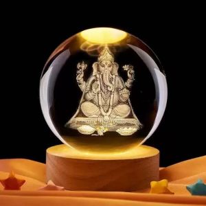 Deepavali Ganesha Rama 3D Crystal Ball Lamp Table Night Light Lord Statue Pooja Room Home Festival Decoration
