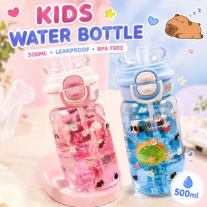 Kids Water Bottle Straw Cup Leakproof BPA Free Portable Reusable School Travel Carry Handle 500