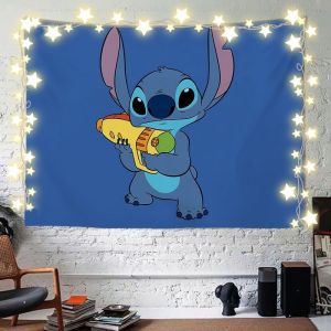 ผ้าพื้นหลังการ์ตูนน่ารักสติช ลิโล่และสติช สำหรับหอพัก ข้างเตียง บ้านเช่า การตกแต่งภาพ ผ้าแขวนผนัง