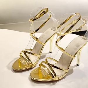 [Free Shipping] Plus-Size WomenS Shoes 2025 Summer New Style 11Cm Stiletto Versatile Elegant Gold High-Heeled Sandals For Women