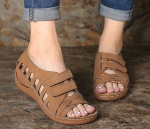 [Free Shipping] New Plus-Size Sandals With A Trendy Open-Toe Design Featuring A Wedge Heel And A Hollowed-Out Roman Style