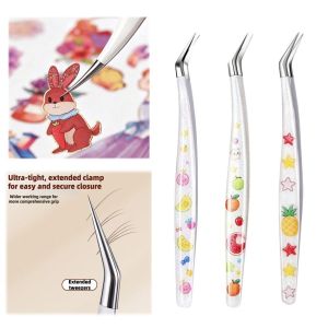 INNEED Curved Tip Scrapbook Tweezers Stainless Steel Glitter Resin Handle Precision Tweezer Fine Point Craft Tweezers DIY Craft